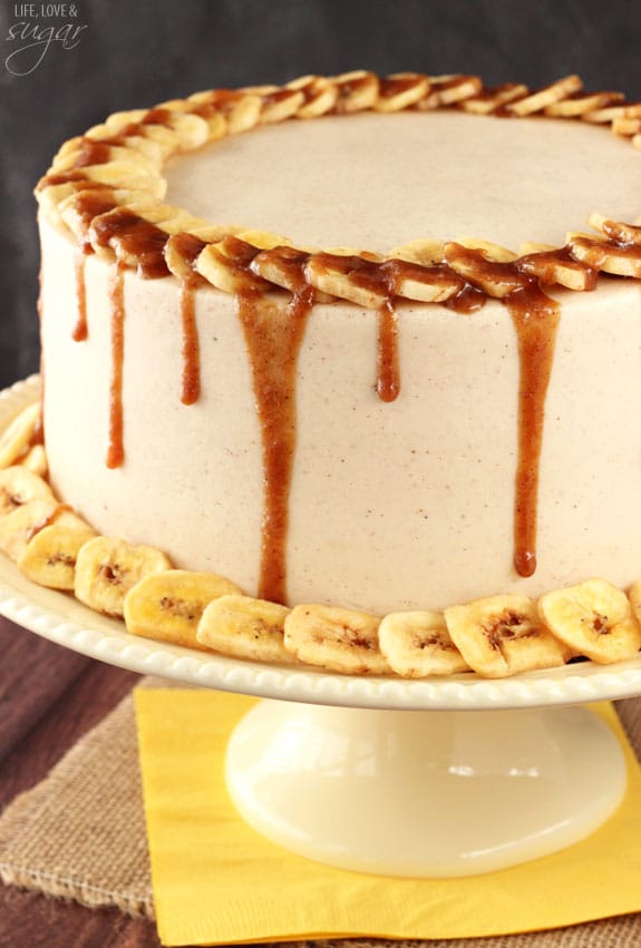Bananas Foster Layer Cake - this cake is full of cinnamon, bananas and rum sauce! So good!