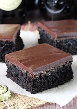 Close-up of Guinness Chocolate Brownies on a napkin