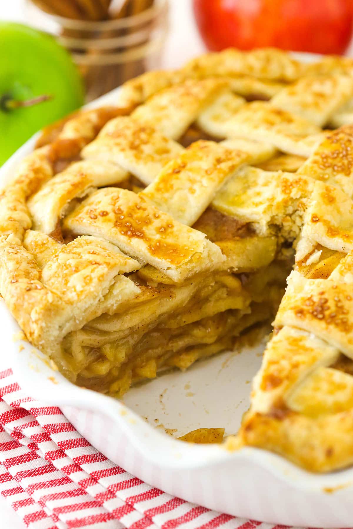 Apple pie with a slice missing