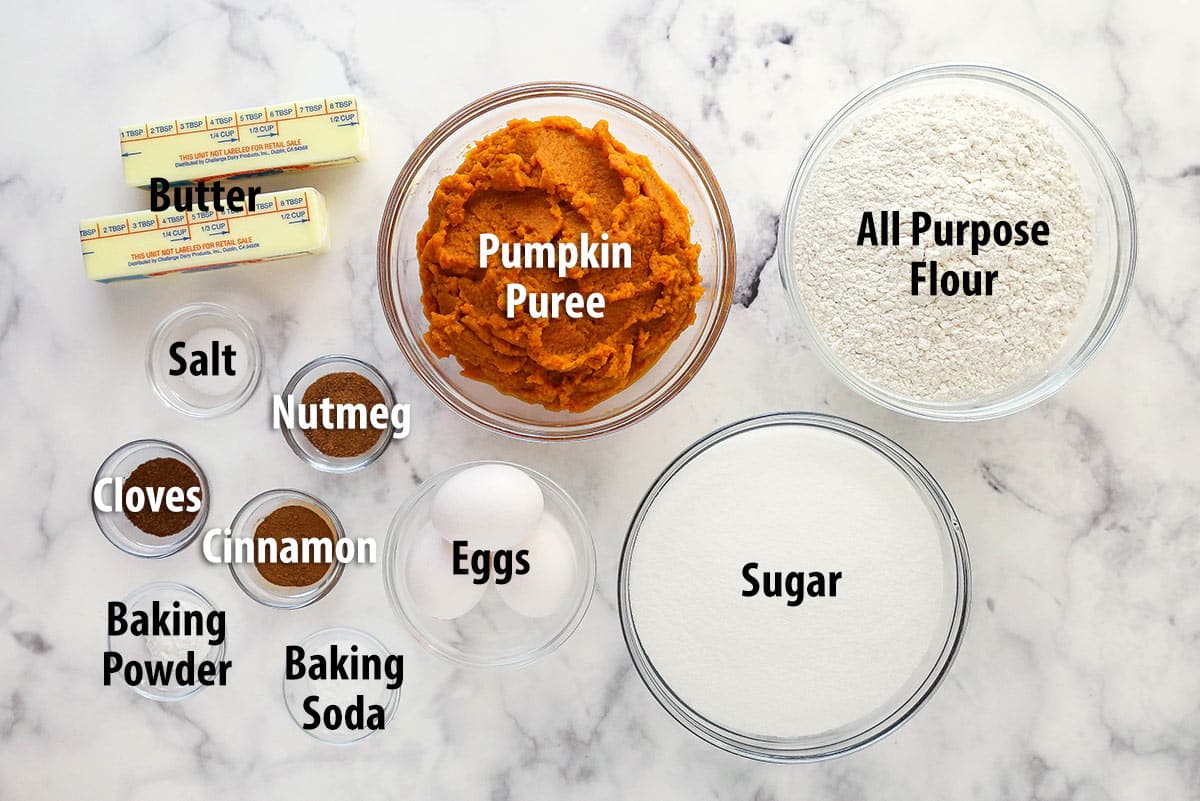 Ingredients for pumpkin bread.