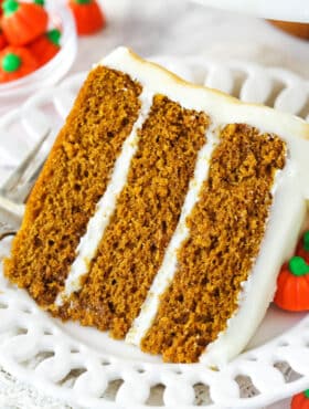 A slice of pumpkin layer cake.